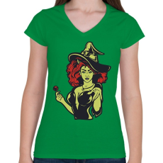 PRINTFASHION Witch lollipop - Női V-nyakú póló - Zöld