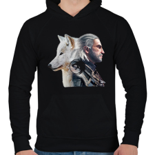 PRINTFASHION Witcher - fehér farkas - Férfi kapucnis pulóver - Fekete férfi pulóver, kardigán