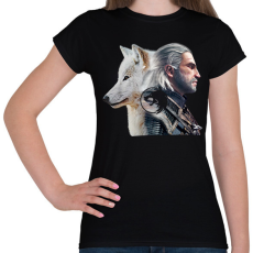 PRINTFASHION Witcher - fehér farkas - Női póló - Fekete