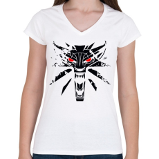 PRINTFASHION Witcher - Vaják - Női V-nyakú póló - Fehér