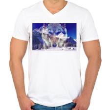 PRINTFASHION wolf - Férfi V-nyakú póló - Fehér férfi póló