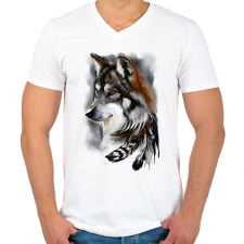 PRINTFASHION wolf - Férfi V-nyakú póló - Fehér férfi póló