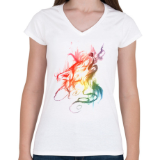 PRINTFASHION wolf - Női V-nyakú póló - Fehér