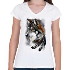 PRINTFASHION wolf - Női V-nyakú póló - Fehér