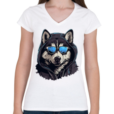 PRINTFASHION Wolf - Női V-nyakú póló - Fehér női póló
