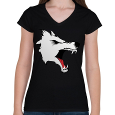 PRINTFASHION Wolf - Női V-nyakú póló - Fekete