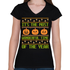 PRINTFASHION Wonderful Halloween Time - Női V-nyakú póló - Fekete