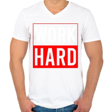 PRINTFASHION Work hard - Férfi V-nyakú póló - Fehér férfi póló