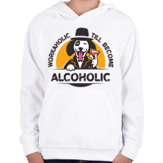 PRINTFASHION Workaholic - Alcoholic - Gyerek kapucnis pulóver - Fehér
