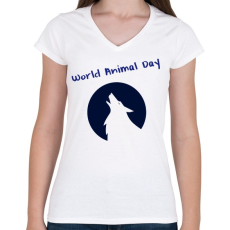 PRINTFASHION world animal day - Női V-nyakú póló - Fehér