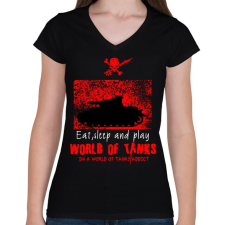 PRINTFASHION world of tanks addict - Női V-nyakú póló - Fekete női póló