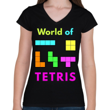 PRINTFASHION WORLD OF TETRIS - Női V-nyakú póló - Fekete női póló