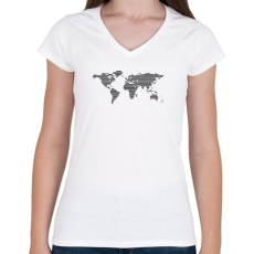 PRINTFASHION Worldmap  - Női V-nyakú póló - Fehér