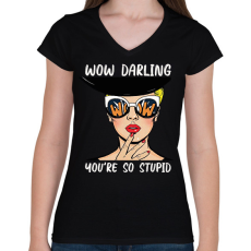 PRINTFASHION Wow Darling - Pop art - Női V-nyakú póló - Fekete