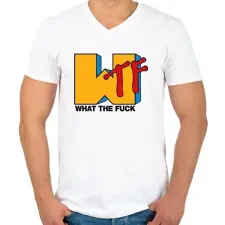 PRINTFASHION WTF - Férfi V-nyakú póló - Fehér férfi póló