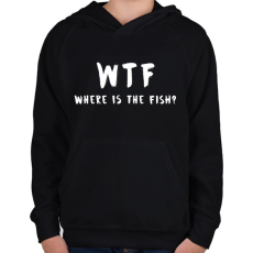 PRINTFASHION WTF hol van a hal? - Gyerek kapucnis pulóver - Fekete