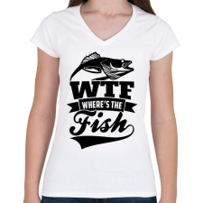 PRINTFASHION WTF horgász - Női V-nyakú póló - Fehér női póló