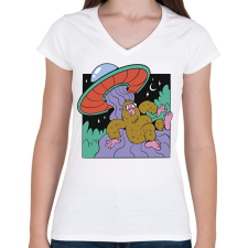 PRINTFASHION Yeti és az Ufo - Női V-nyakú póló - Fehér női póló
