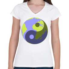 PRINTFASHION Yin-Yang bolygó - Női V-nyakú póló - Fehér