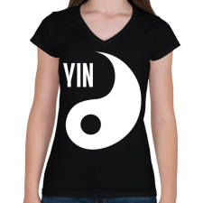 PRINTFASHION Yin Yang - Yin - Női V-nyakú póló - Fekete női póló