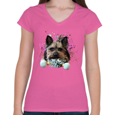 PRINTFASHION yorkie2 - Női V-nyakú póló - Rózsaszín