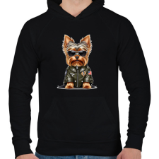 PRINTFASHION yorkie - Férfi kapucnis pulóver - Fekete férfi pulóver, kardigán