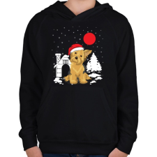 PRINTFASHION Yorkie karácsony - Gyerek kapucnis pulóver - Fekete gyerek pulóver, kardigán