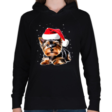 PRINTFASHION Yorkie kutyus a hóban - Női kapucnis pulóver - Fekete