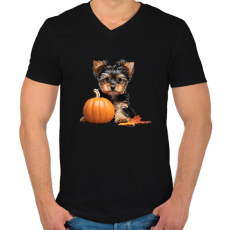 PRINTFASHION yorkie kutyus tökkel #2 - Férfi V-nyakú póló - Fekete