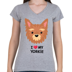 PRINTFASHION Yorkie love - Női V-nyakú póló - Sport szürke