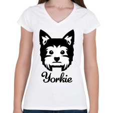 PRINTFASHION Yorkie - Női V-nyakú póló - Fehér női póló