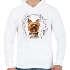 PRINTFASHION yorkie virágokkal - Férfi kapucnis pulóver - Fehér férfi pulóver, kardigán