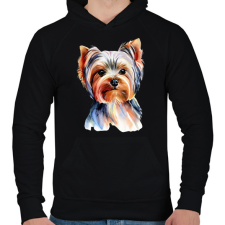 PRINTFASHION Yorkshire terrier kutya - Férfi kapucnis pulóver - Fekete férfi pulóver, kardigán