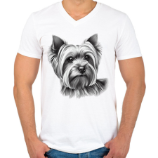 PRINTFASHION Yorkshire terrier kutya  - Férfi V-nyakú póló - Fehér férfi póló
