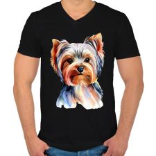 PRINTFASHION Yorkshire terrier kutya - Férfi V-nyakú póló - Fekete férfi póló