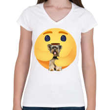 PRINTFASHION Yorkshire terrier - Női V-nyakú póló - Fehér női póló