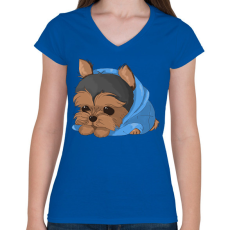 PRINTFASHION Yorkshire terrier - Női V-nyakú póló - Királykék