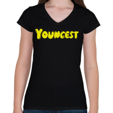 PRINTFASHION Youngest - Legkisebb tesó - Női V-nyakú póló - Fekete női póló