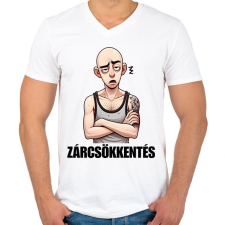 PRINTFASHION Zárcsökkentés - vicces mém karikatúra - Férfi V-nyakú póló - Fehér férfi póló