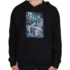 PRINTFASHION zenélő kaszás - Gyerek kapucnis pulóver - Fekete