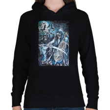 PRINTFASHION zenélő kaszás - Női kapucnis pulóver - Fekete női pulóver, kardigán