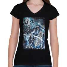 PRINTFASHION zenélő kaszás - Női V-nyakú póló - Fekete női póló