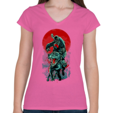 PRINTFASHION Zenész és a pitbull - Női V-nyakú póló - Rózsaszín