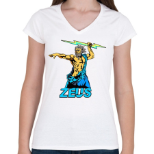 PRINTFASHION Zeusz a görög főisten - Női V-nyakú póló - Fehér női póló