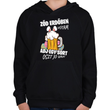 PRINTFASHION Ződ erdőben vótam - Gyerek kapucnis pulóver - Fekete gyerek pulóver, kardigán