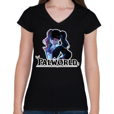 PRINTFASHION Zoe Rayne - palworld - Női V-nyakú póló - Fekete női póló