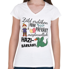 PRINTFASHION Zöld erdőben moha páfrány - Női V-nyakú póló - Fehér női póló