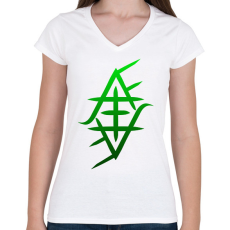 PRINTFASHION zöld jafi szimbólum - Női V-nyakú póló - Fehér