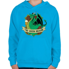 PRINTFASHION Zöld sárkány - Gyerek kapucnis pulóver - Azúrkék gyerek pulóver, kardigán