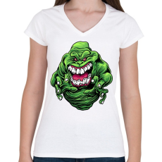 PRINTFASHION Zöld szellem - Női V-nyakú póló - Fehér